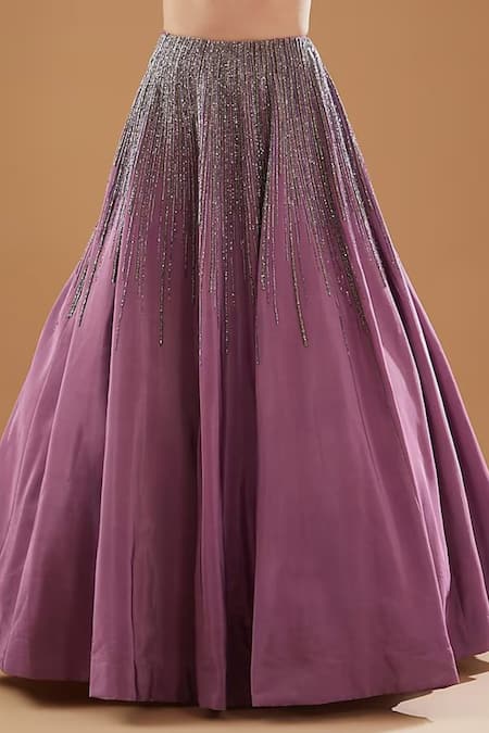 BAIDEHI Purple Silk, Crepe Cut Work, Beads Hand Embroidered Crop Top And Lehenga Set Online at Aza Fashions BAIDEHI_Purple Silk, Crepe Cut Work, Beads Hand Embroidered Crop Top And Lehenga Set _Online_at_Aza_Fashions