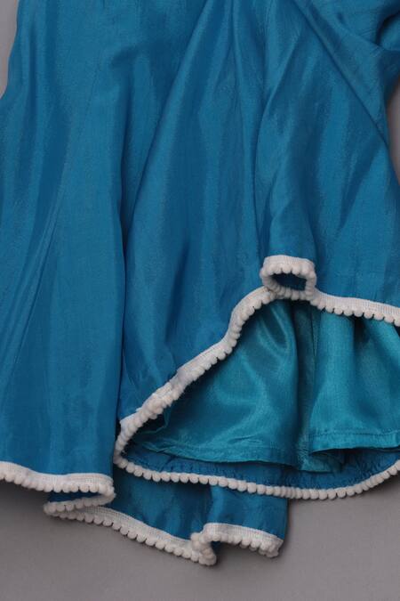 Turqidz By Shweta Aggarwal_Blue Net, Silk Embroidery, Sequins, Mirrors, Lace Thread Tunic Sharara Set _Online_at_Aza_Fashions