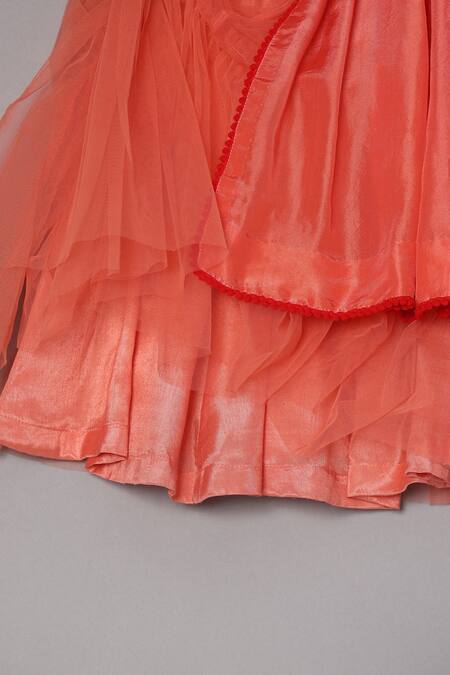 Buy_Turqidz By Shweta Aggarwal_Orange Tulle, Silk Tassels, Embroidery Thread Yoke Tiered Dress _Online_at_Aza_Fashions
