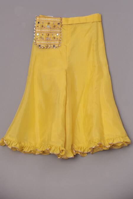 Turqidz By Shweta Aggarwal_Yellow Georgette, Silk Sequins, Mirrors, Gota Embroidered Jacket Sharara Set _Online_at_Aza_Fashions