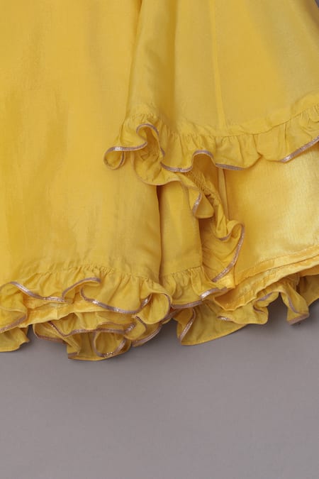 Buy_Turqidz By Shweta Aggarwal_Yellow Georgette, Silk Sequins, Mirrors, Gota Embroidered Jacket Sharara Set _Online_at_Aza_Fashions