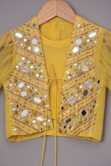 Shop_Turqidz By Shweta Aggarwal_Yellow Georgette, Silk Sequins, Mirrors, Gota Embroidered Jacket Sharara Set _Online_at_Aza_Fashions