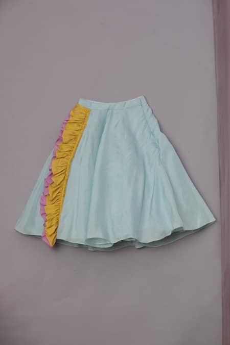 Buy_Turqidz By Shweta Aggarwal_Blue Net, Silk Tassels, Ruffles Panelled Blouse And Lehenga Set _Online_at_Aza_Fashions