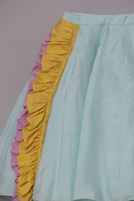 Shop_Turqidz By Shweta Aggarwal_Blue Net, Silk Tassels, Ruffles Panelled Blouse And Lehenga Set _Online_at_Aza_Fashions