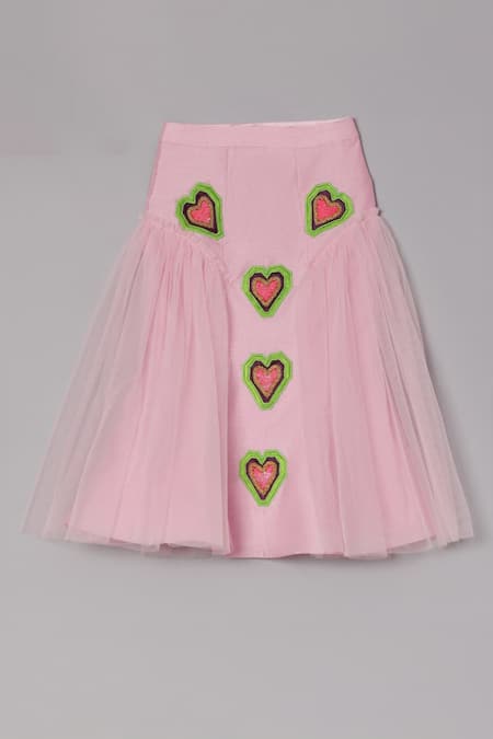 Turqidz By Shweta Aggarwal_Pink Organza, Linen, Net, Cotton Sequins, Heart Work Blouse And Lehenga Set _Online_at_Aza_Fashions