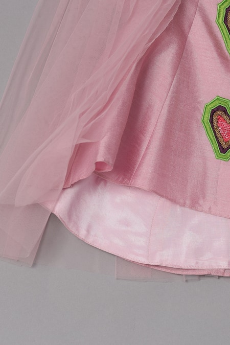 Shop_Turqidz By Shweta Aggarwal_Pink Organza, Linen, Net, Cotton Sequins, Heart Work Blouse And Lehenga Set _Online_at_Aza_Fashions