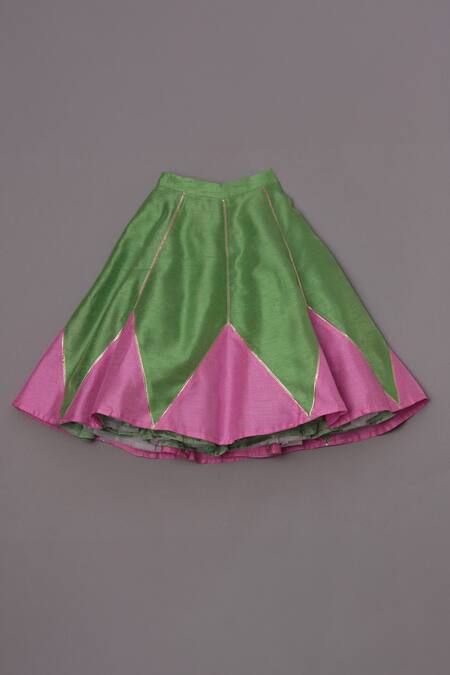 Turqidz By Shweta Aggarwal_Green Net, Silk, Cotton, Chiffon Embroidery, Gota Panelled Blouse Lehenga Set _Online_at_Aza_Fashions