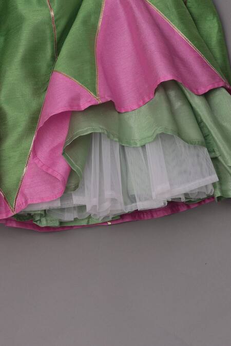 Buy_Turqidz By Shweta Aggarwal_Green Net, Silk, Cotton, Chiffon Embroidery, Gota Panelled Blouse Lehenga Set _Online_at_Aza_Fashions