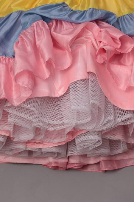 Turqidz By Shweta Aggarwal_Grey Net, Silk, Linen Embroidery, Tassels Thread Blouse Lehenga Set _Online_at_Aza_Fashions