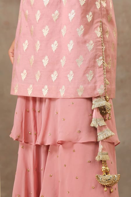 Shop_Bbaawri_Pink Banarasi Chanderi Woven Floral Round Kurta Sharara Set _Online_at_Aza_Fashions