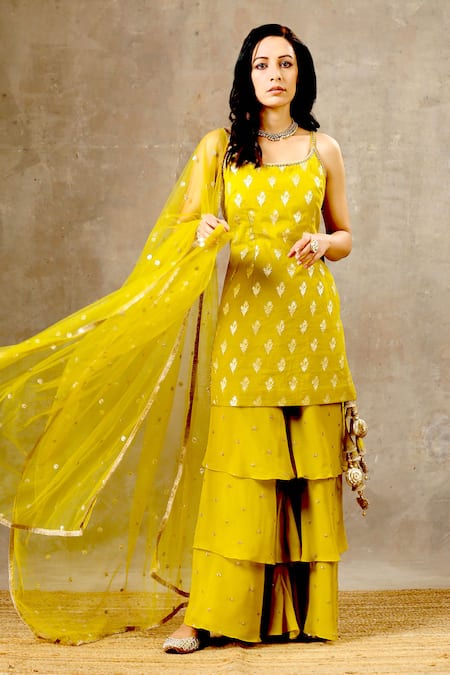 BBAAWRI Bouquet Woven Kurta Sharara Set 