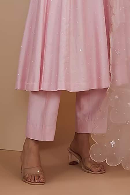 Bbaawri_Pink Silk Organza, Silk, Sequins, Geometric Yoke Anarkali Set _Online_at_Aza_Fashions