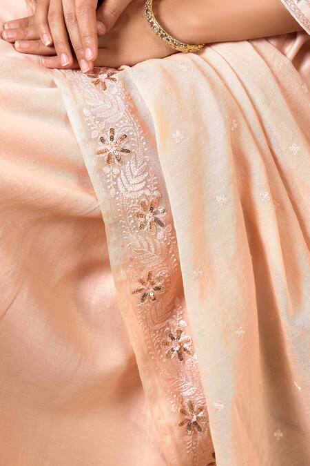 Bbaawri_Peach Silk, Sequins, Embroidery Handloom Flower Kurta Set _at_Aza_Fashions