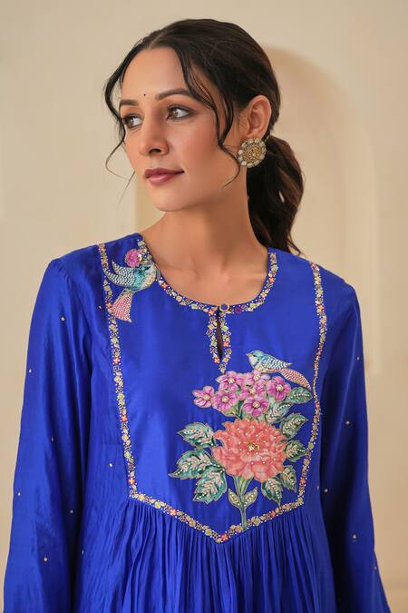 Buy Pita Nila Blue Silk, Chanderi Embroidery, Sequins Round Jehan Hand Bodice Kurta Pant Set Online at Aza Fashions Buy_Pita Nila_Blue Silk, Chanderi Embroidery, Sequins Round Jehan Hand Bodice Kurta Pant Set _Online_at_Aza_Fashions