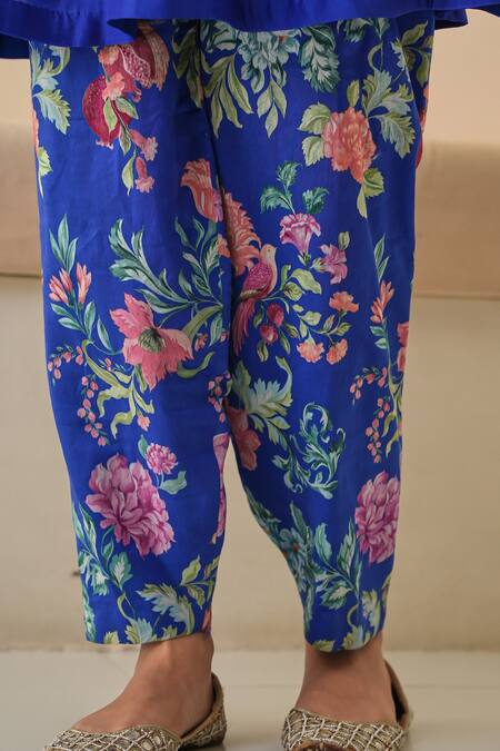 Pita Nila Blue Silk, Chanderi Embroidery, Sequins Round Jehan Hand Bodice Kurta Pant Set at Aza Fashions Pita Nila_Blue Silk, Chanderi Embroidery, Sequins Round Jehan Hand Bodice Kurta Pant Set _at_Aza_Fashions