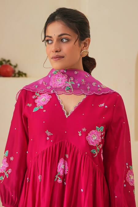 Buy Pita Nila Red Chanderi, Silk Organza Embroidery, Sequins Zia Hand Short Anarkali Pant Set Online at Aza Fashions Buy_Pita Nila_Red Chanderi, Silk Organza Embroidery, Sequins Zia Hand Short Anarkali Pant Set _Online_at_Aza_Fashions