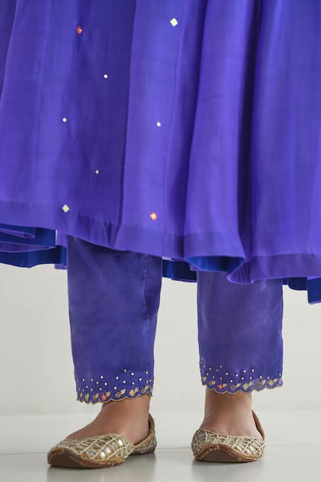 Pita Nila_Purple Silk Embroidery Sequins V Neck Feeha Anarkali Pant Set  _Online_at_Aza_Fashions