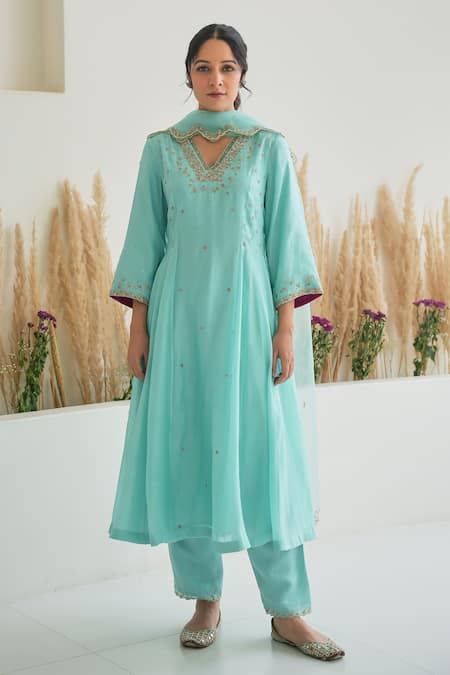 Buy Pita Nila Blue , Chanderi, Organza Sequins, Feeha Embroidered Anarkali Pant Set Online at Aza Fashions Buy_Pita Nila_Blue , Chanderi, Organza Sequins, Feeha Embroidered Anarkali Pant Set _Online_at_Aza_Fashions