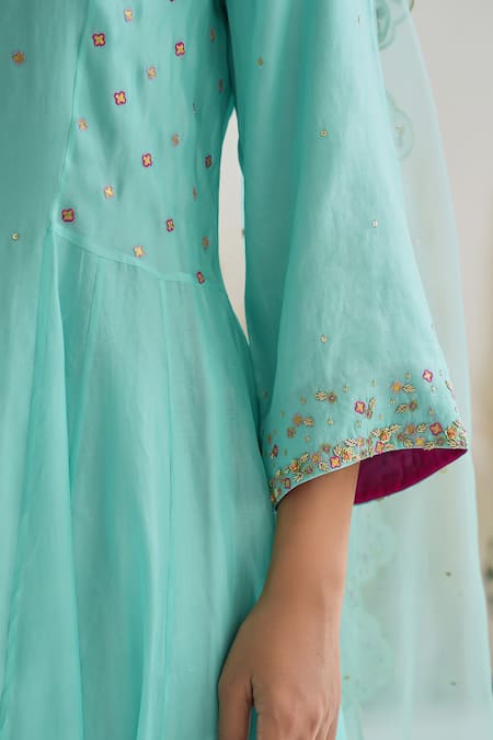 Pita Nila Blue , Chanderi, Organza Sequins, Feeha Embroidered Anarkali Pant Set at Aza Fashions Pita Nila_Blue , Chanderi, Organza Sequins, Feeha Embroidered Anarkali Pant Set _at_Aza_Fashions