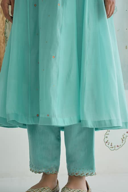 Buy Pita Nila Blue , Chanderi, Organza Sequins, Feeha Embroidered Anarkali Pant Set Buy_Pita Nila_Blue , Chanderi, Organza Sequins, Feeha Embroidered Anarkali Pant Set