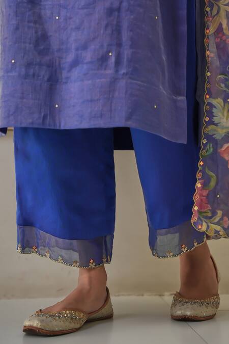 Shop Pita Nila Purple Chanderi, Tissue Embroidery V-neck Rehaab Hand Kurta Palazzo Set Online at Aza Fashions Shop_Pita Nila_Purple Chanderi, Tissue Embroidery V-neck Rehaab Hand Kurta Palazzo Set _Online_at_Aza_Fashions