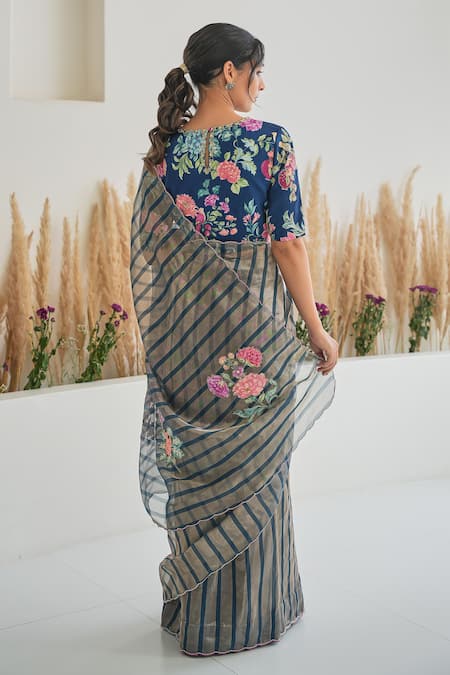 Pita Nila Nura Handloom Stripe Pattern Saree With Blouse 