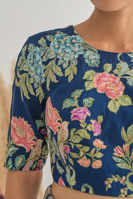 Pita Nila Blue Silk, Handloom Cotton Embroidery, Nura Stripe Pattern Saree With Blouse Online at Aza Fashions Pita Nila_Blue Silk, Handloom Cotton Embroidery, Nura Stripe Pattern Saree With Blouse _Online_at_Aza_Fashions