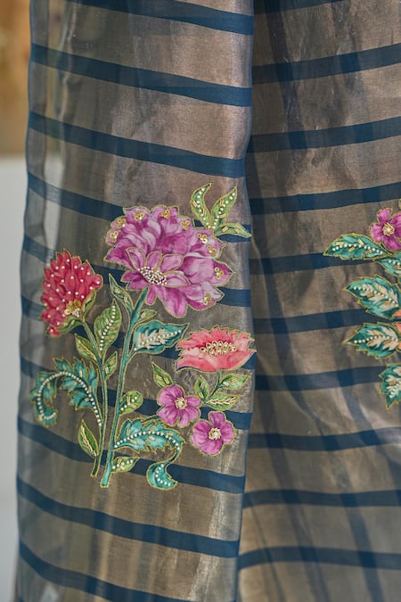 Buy Pita Nila Blue Silk, Handloom Cotton Embroidery, Nura Stripe Pattern Saree With Blouse Online at Aza Fashions Buy_Pita Nila_Blue Silk, Handloom Cotton Embroidery, Nura Stripe Pattern Saree With Blouse _Online_at_Aza_Fashions