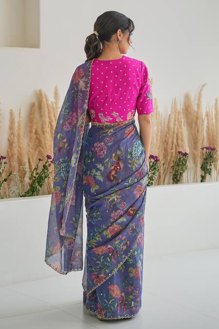 Pita Nila Fiza Floral Blossom Print Saree With Blouse 