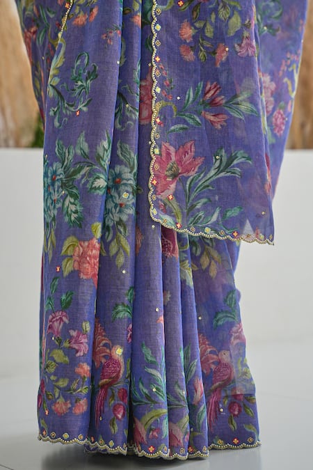 Buy Pita Nila Purple Silk, Tissue Sequins, Fiza Floral Blossom Print Saree With Blouse Online at Aza Fashions Buy_Pita Nila_Purple Silk, Tissue Sequins, Fiza Floral Blossom Print Saree With Blouse _Online_at_Aza_Fashions