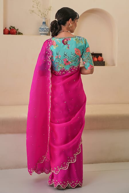 Pita Nila Nargis Saree With Floral Print Blouse 