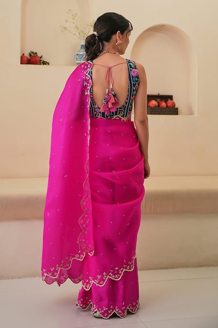 Pita Nila Nargis Saree With Floral Embroidered Blouse 