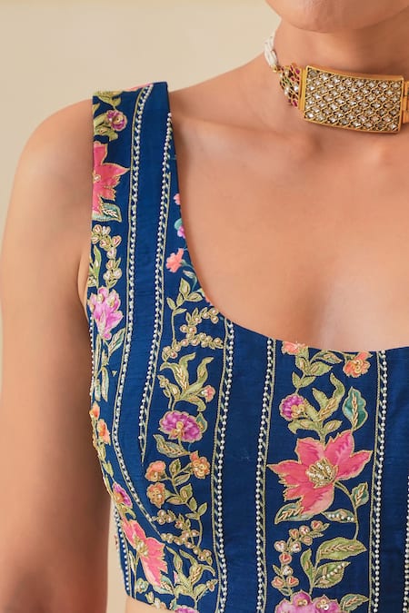 Buy_Pita Nila_Magenta Silk Sequins, Cut Work Scoop Nargis Saree With Floral Embroidered Blouse _Online_at_Aza_Fashions