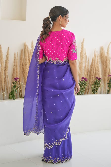 Pita Nila Nargis Saree With Embroidered Blouse 