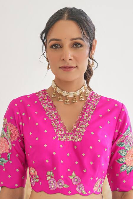 Pita Nila_Purple Silk, Satin Gota Patti, Sequins Nargis Saree With Embroidered Blouse _Online_at_Aza_Fashions