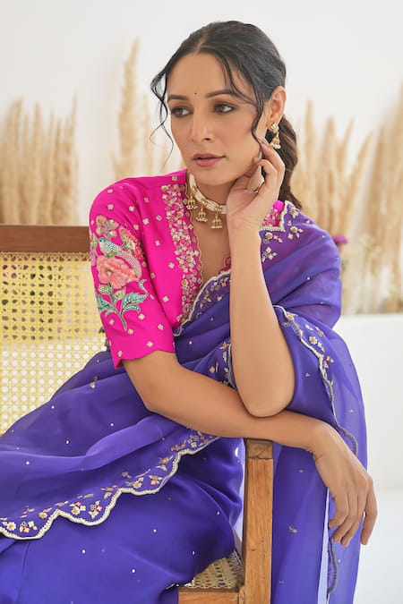 Buy ESOMIC Striped Banarasi Pure Silk Purple Sarees Online @ Best Price In  India | Flipkart.com