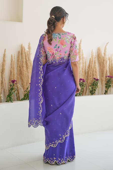 Pita Nila Nargis Saree With Flower Print Blouse 