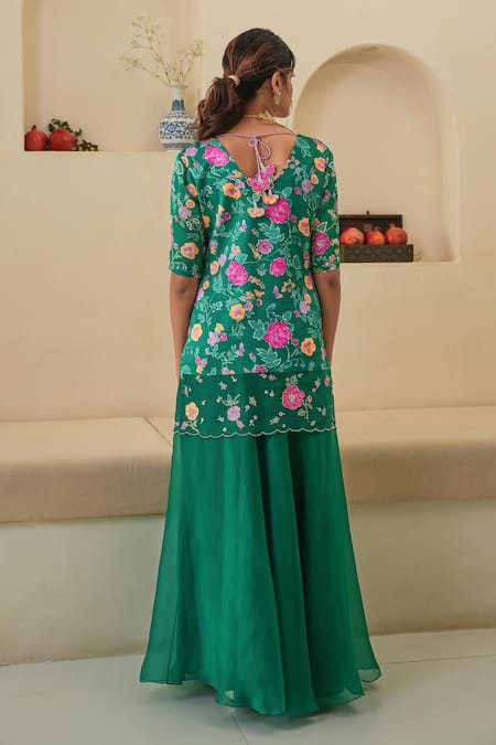 Pita Nila Seri Hand Embroidered Kurta Lehenga Set 