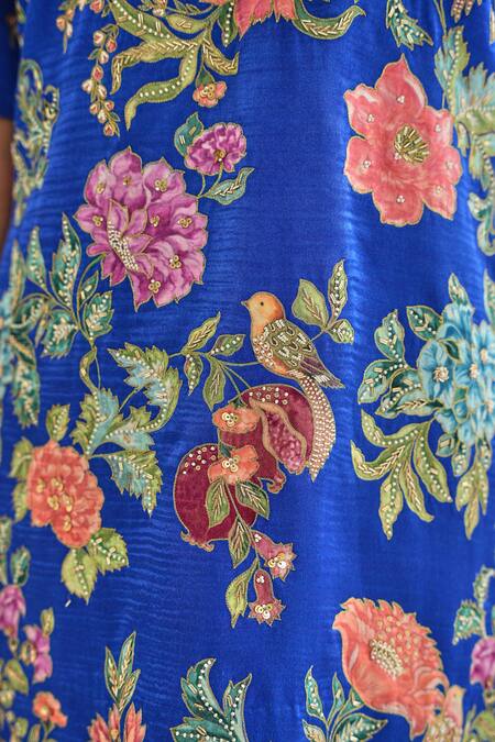 Buy_Pita Nila_Blue Silk Organza, Gabardine Sequins, Cut Fiza Floral Print Kurta Sharara Set _Online_at_Aza_Fashions