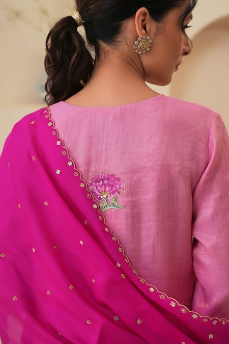Pita Nila Pink Silk, Chanderi, Tissue Embroidery Rehaab Floral Hand Kurta Palazzo Set Online at Aza Fashions Pita Nila_Pink Silk, Chanderi, Tissue Embroidery Rehaab Floral Hand Kurta Palazzo Set _Online_at_Aza_Fashions