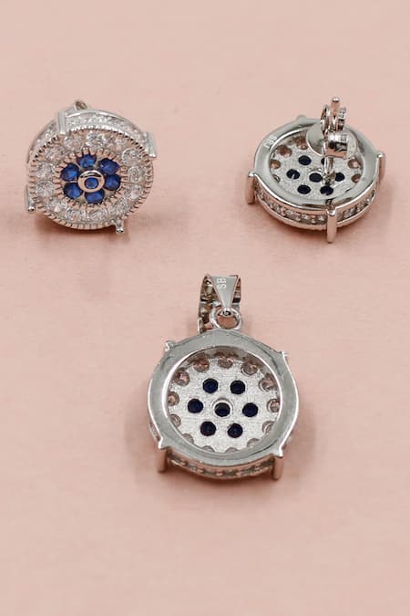 Shop Sangeeta Boochra Silver Plated Crystals Stone Studded Round Pendant Set at Aza Fashions Shop_Sangeeta Boochra_Silver Plated Crystals Stone Studded Round Pendant Set _at_Aza_Fashions
