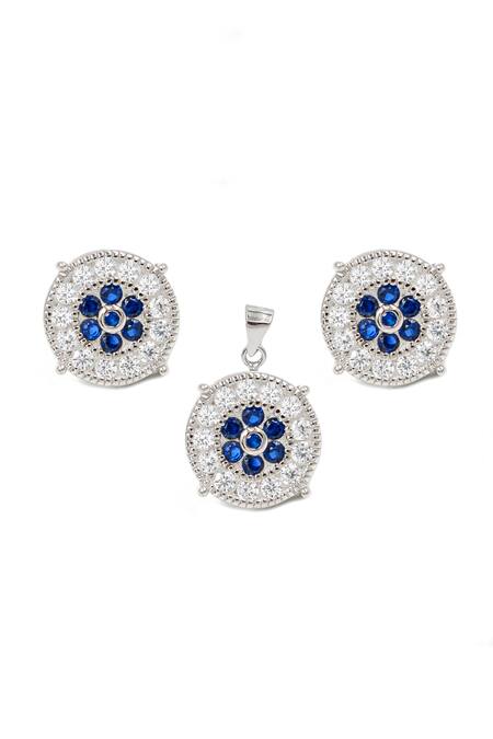 Sangeeta Boochra Silver Plated Crystals Stone Studded Round Pendant Set Online at Aza Fashions Sangeeta Boochra_Silver Plated Crystals Stone Studded Round Pendant Set _Online_at_Aza_Fashions