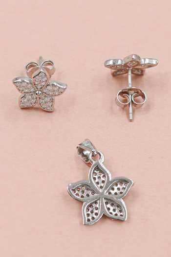 Sangeeta Boochra Clear Stone Studded Floral Pendant Set 