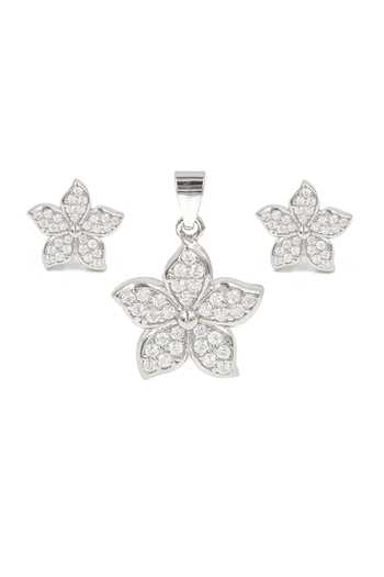 Sangeeta Boochra Silver Plated Crystals Clear Stone Studded Floral Pendant Set Online at Aza Fashions Sangeeta Boochra_Silver Plated Crystals Clear Stone Studded Floral Pendant Set _Online_at_Aza_Fashions