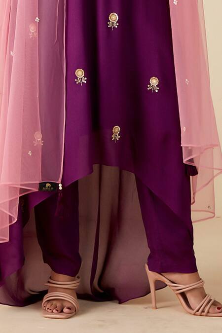 Buy_Suruchi Parakh_Purple Georgette Embroidery, Sequins Round Neck Hand Kurta Pant Set _Online_at_Aza_Fashions