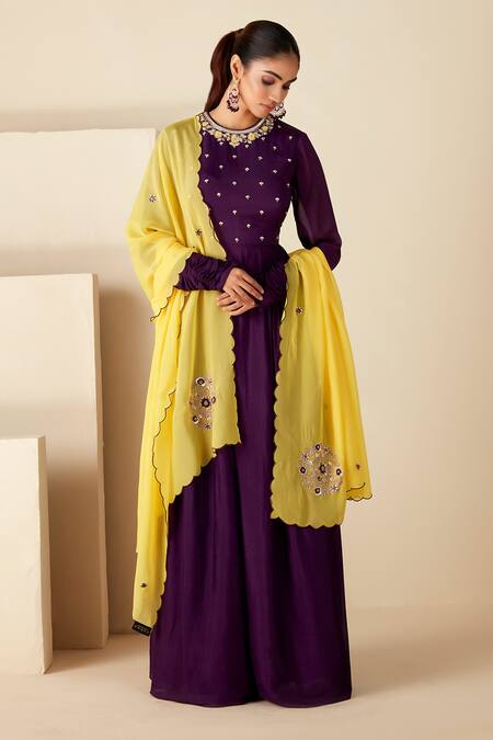 Suruchi Parakh_Purple Georgette, Crepe Embroidery Round Yoke Hand Work Anarkali With Dupatta _Online_at_Aza_Fashions