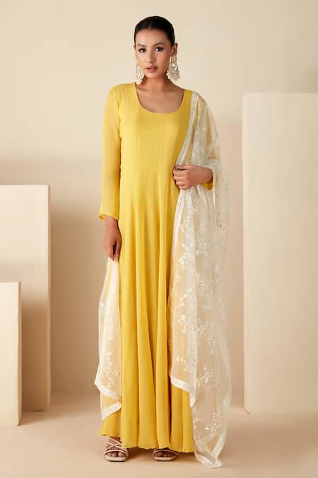 Suruchi Parakh Solid Anarkali With Embroidered Dupatta 