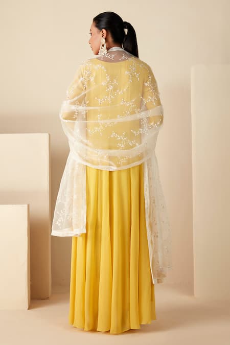 Shop Suruchi Parakh Yellow Georgette, Crepe Sequins, Embroidery Round Solid Anarkali With Dupatta at Aza Fashions Shop_Suruchi Parakh_Yellow Georgette, Crepe Sequins, Embroidery Round Solid Anarkali With Dupatta _at_Aza_Fashions