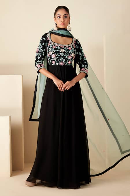 Suruchi Parakh Yoke Flowers Embroidered Anarkali With Dupatta 