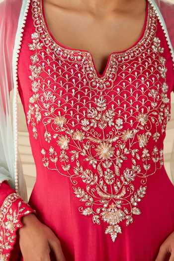 Shop Suruchi Parakh Pink Georgette, Crepe Sequins, Embroidery Split Hand Anarkali With Dupatta Online at Aza Fashions Shop_Suruchi Parakh_Pink Georgette, Crepe Sequins, Embroidery Split Hand Anarkali With Dupatta _Online_at_Aza_Fashions